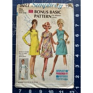 Simplicity Pattern 8027 Misses' Bonus Basic Dress w Bonus Chart Size 8 Uncut FF
